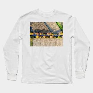 Aerial view of country road, autumn trees and ploughed field Long Sleeve T-Shirt